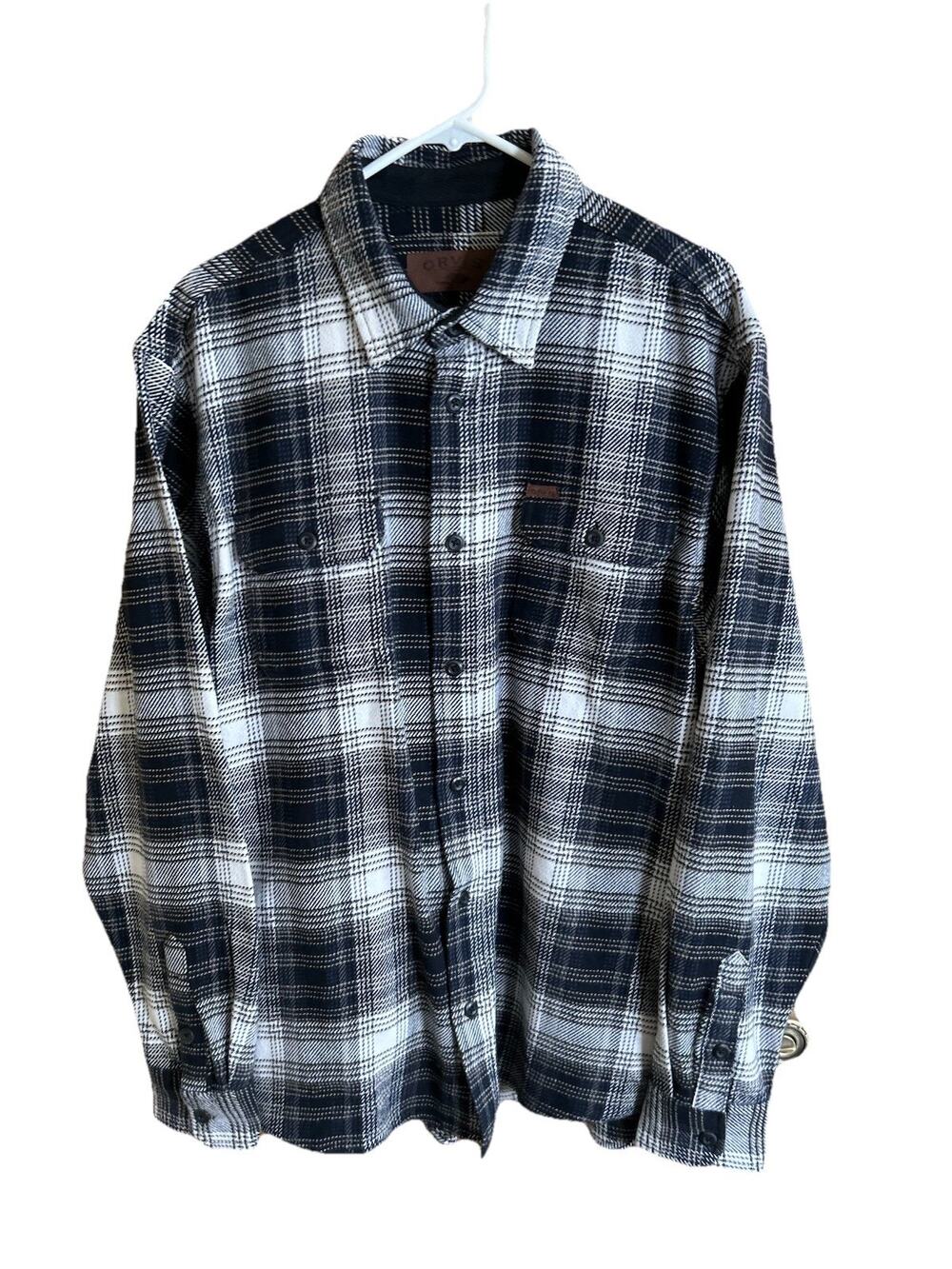 Orvis Shacket Men L Plaid Button Up Shirt Jacket Pockets Flannel Outdoor
